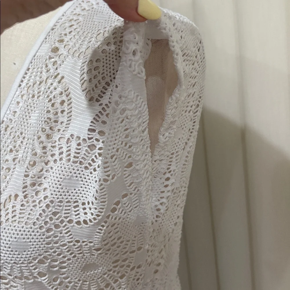 White cut out Maxi Cover-Up beach Dress V neck empire elastic waist side slits M